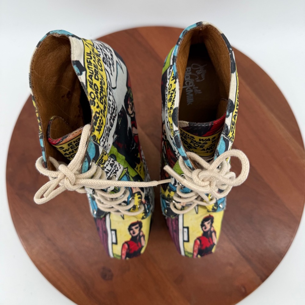 RARE Jeffrey Campbell Nightlita Comic Pop Art Heelless Wedge Booties Women 7 - Picture 9 of 14